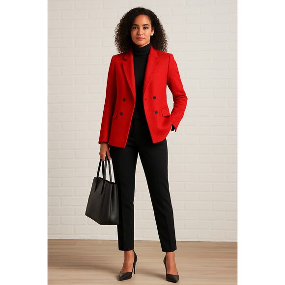 Ann Taylor Red Tweed Blazer Jacket Size 6 Double Breasted Textured Workwear - Picture 1 of 15